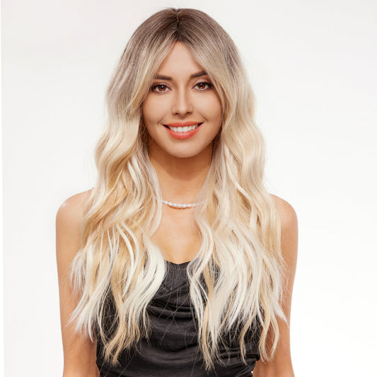 5#  Ombre Blonde Unicorn Synthetic Wig Long Wavy Wigs with Bangs Daily Party Use Heat Resistant Fiber for Women | Synthetic Wig | 24 Inches
