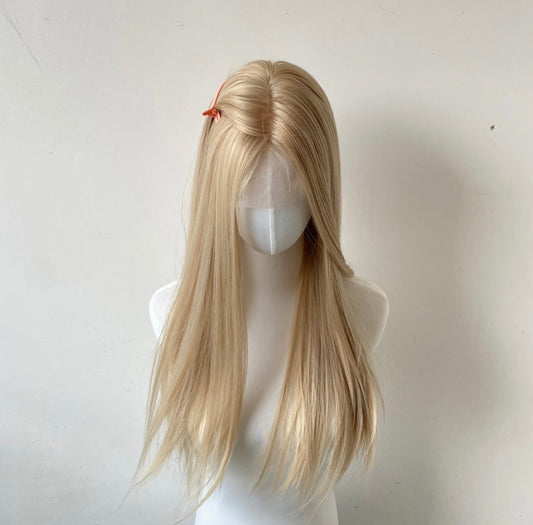 【New collection】Lace front wig Gold color straight Wig no Bangs |  Synthetic Wig | 24 Inches