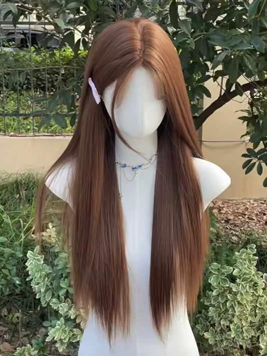 【New collection】Wonyoung hairstyle Ginger color straight Wig no Bangs |  Synthetic Wig | 30 Inches